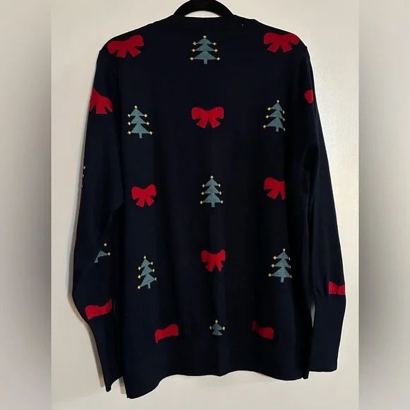 Unique Vintage Navy Christmas Tree & Red Bow Pattern Sweater NWOT 1X - Picture 4 of 8